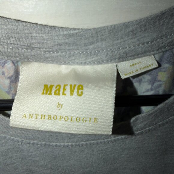 Anthropologie Maeve Floral Puff Sleeve Top Size Small Gray Mixed Print Blouse - Picture 3 of 7